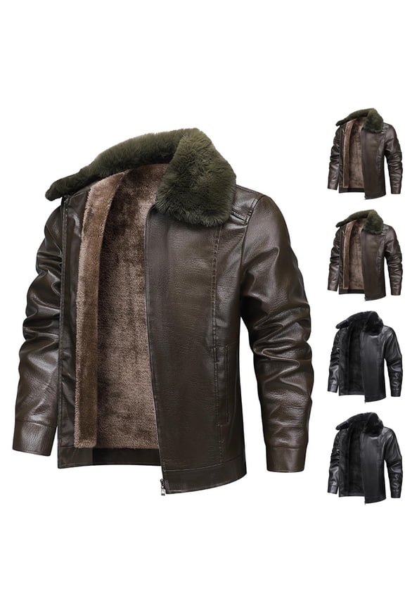 Mens Aviator Bomber Jacket Vintage Winter Faux Leather Motorcycle Jacket Warm Sherpa Lined PU Leather Jackets Brown,XXXL