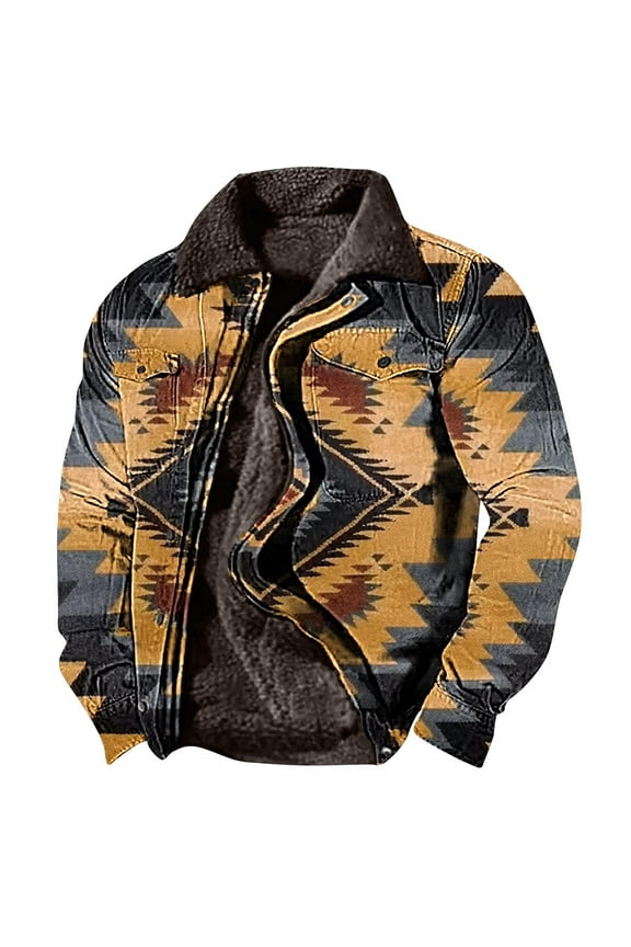 Mens Aztec Fleece Jackets Fuzzy Sherpa Lined Sweatshirts Winter Coats Western Vintage Warm Casual Trucker Cargo Jacket Orange,XXXL