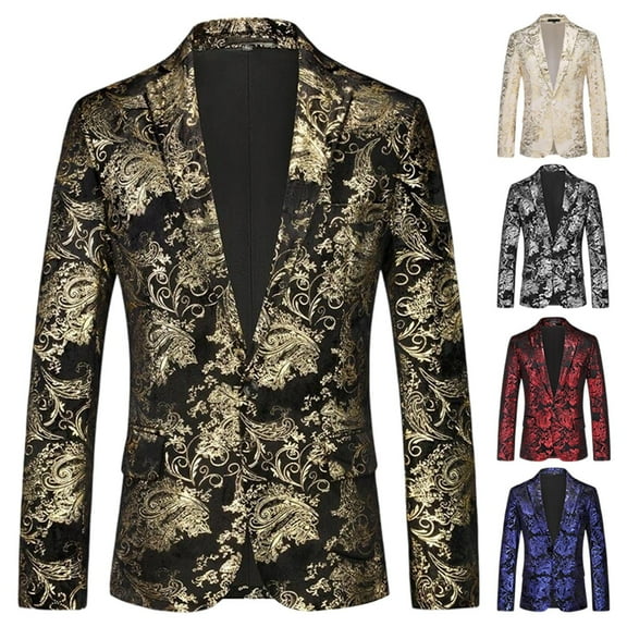 DUMUIELD Mens Blazers Flower Suit Jacket Paisley Mardi Gras Carnival Parade Gift 1 Button Slim Fit Business Casual Sport Coat Blue,XXXXXL