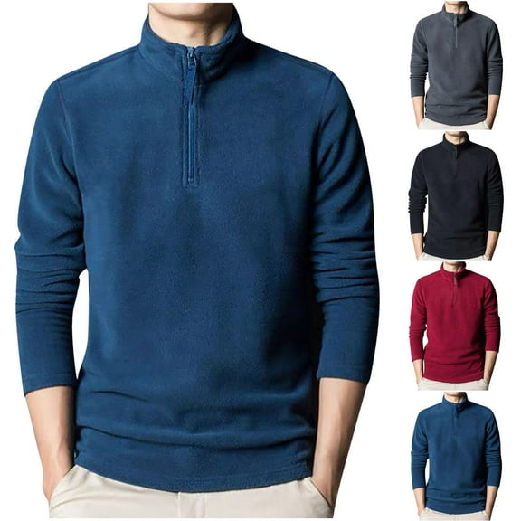 DUMUIELD Mens Quarter Zip Fleece Pullover Tops Long Sleeve Lightweight Sweater Mock Neck Casual Half Zip Men Sweaters Black,M