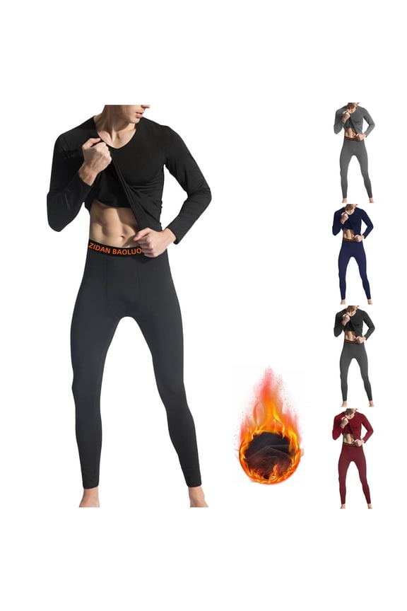 Mens Thermal Underwear Set Fleece Lined Long Johns Warm Top and Bottom Pajama Set Base Layer for Cold Weather Gray,XXL