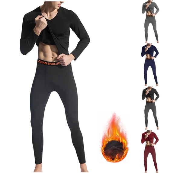 DUMUIELD Mens Thermal Underwear Set Fleece Lined Long Johns Warm Top and Bottom Pajama Set Base Layer for Cold Weather Navy,XXL