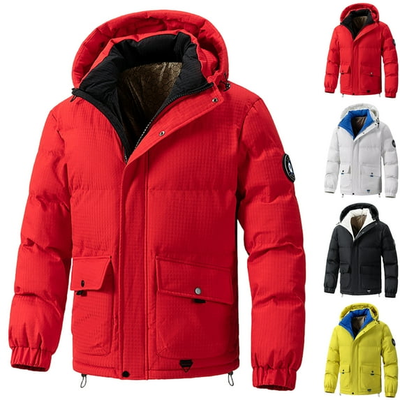 DUMUIELD Mens Winter Jacket Waterproof Hooded Parkas Heavyweight Puffer Coat Insulated Windproof Warm Ski Coat Red,L