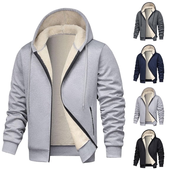 DUMUIELD Sherpa Lined Jacket for Men Zip Up Hoodie Drawstring Casual Fleece Sweatshirt Warm Fall Winter Coats with Pockets Black,XL