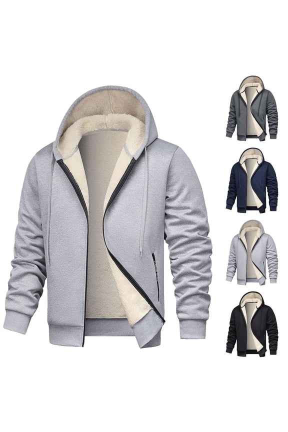 Sherpa Lined Jacket for Men Zip Up Hoodie Drawstring Casual Fleece Sweatshirt Warm Fall Winter Coats with Pockets Dark Gray,M