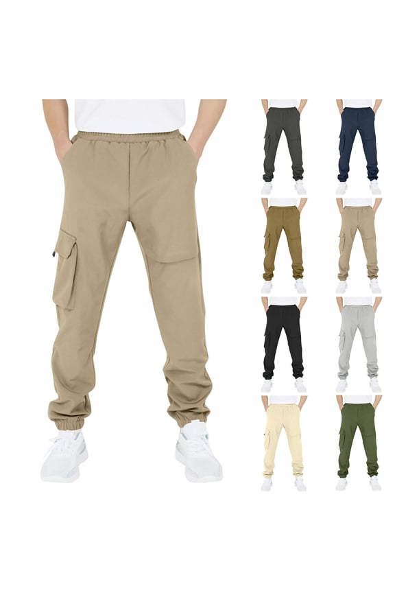 Teens Cargo Pants Stretch Elastic Waist School Casual Pants Kids Twill Joggers Athletic Chino Sweatpants with Pockets Beige,8 Years