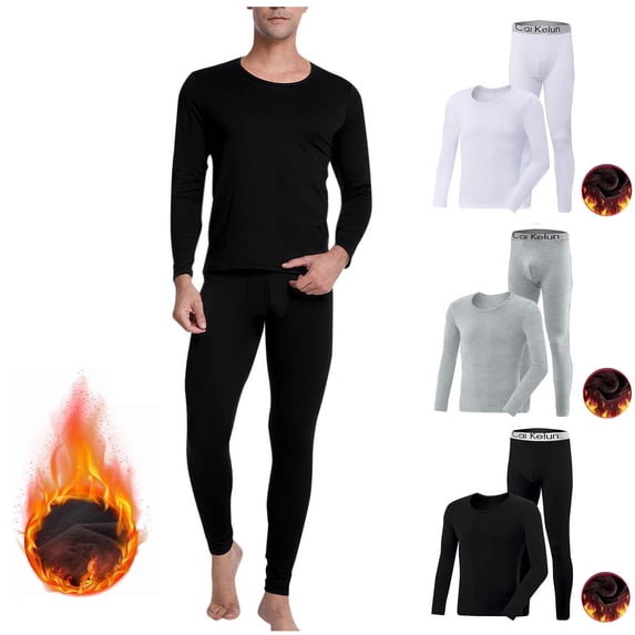 DUMUIELD Thermal Underwear for Men Long Johns Soft Fleece Lined Base Layer Set Warm Top Bottom Pajama Set for Cold Weather White,M