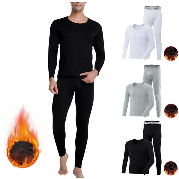 DUMUIELD Thermal Underwear for Men Long Johns Soft Fleece Lined Base Layer Set Warm Top Bottom Pajama Set for Cold Weather White,M