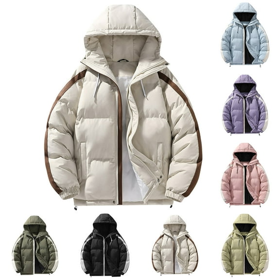 DUMUIELD Winter Coats for Men Insulated Water Resistant Thick Warm Jackets Bubble Coat Quilted Windproof Hooded Puffy Jacket Purple,S