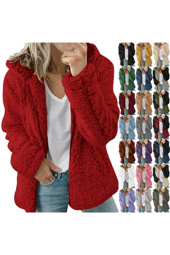 Winter Fleece Jacket Women Sherpa Coat Plus Size Fuzzy Hoodie Sweatshirt Trendy Lightweight Zip Up Warm Soft Teddy Coats