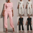 thumbnail image 1 of DUMUIELD Women 3/4 Sleeve Elegant Jumpsuits Business Formal Party Straight Leg Long Pants Rompers with Pockets Pink,L, 1 of 7