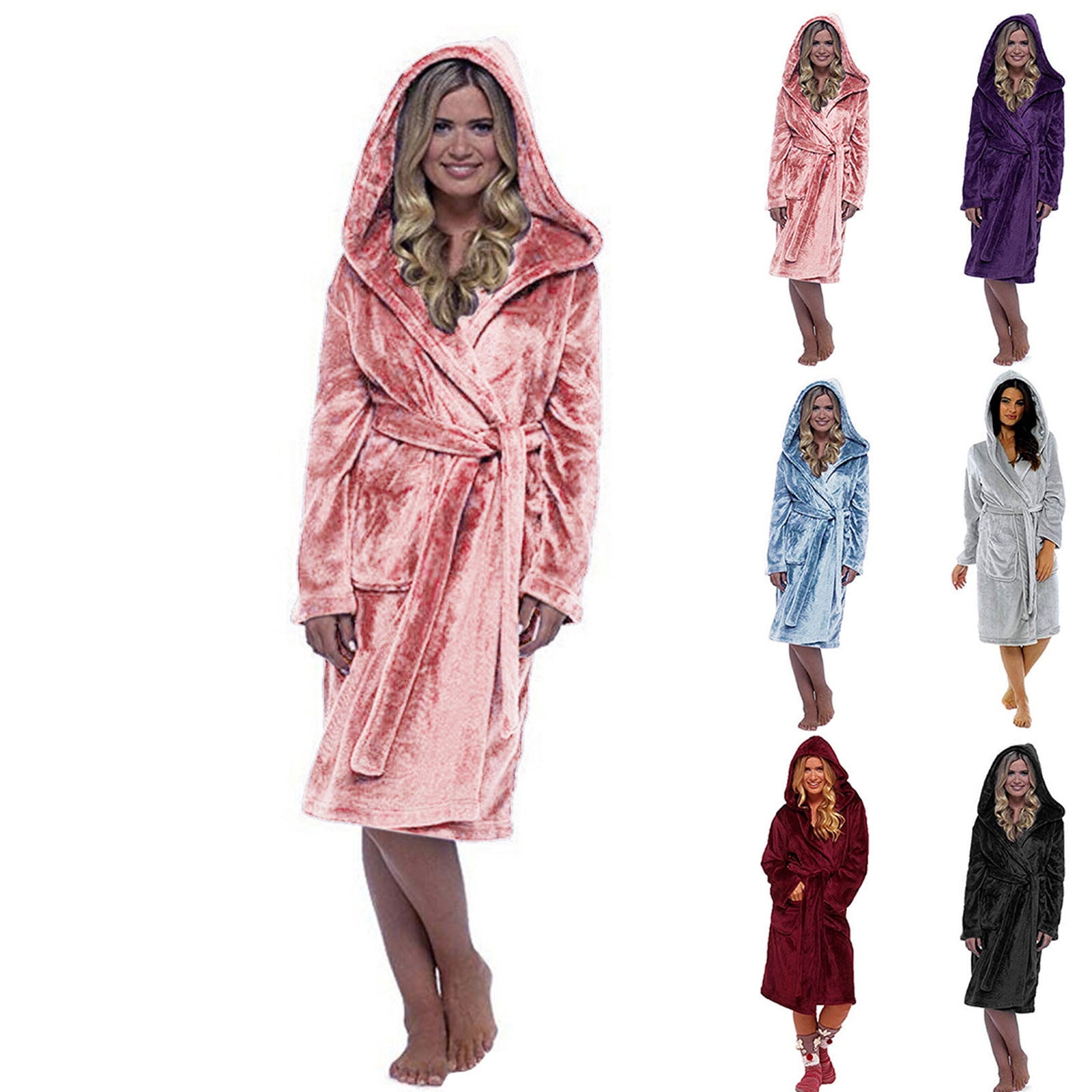 DUMUIELD Women Hooded Fleece Robe, Baggy Long Velvet Plush Robes for