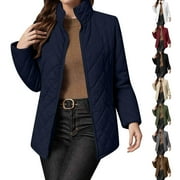 DUMUIELD Women's Lightweight Quilted Jacket Stand Collar Single-Breasted Long Sleeve Warm Oversized Coat with Pockets 2025 Black,L