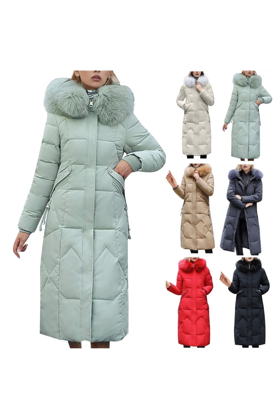 Women's Long Puffer Jacket Maxi Length Padded Coat Full Zip Up Baggy Down Jackets Winter Coats Outwear with Pockets Red,L