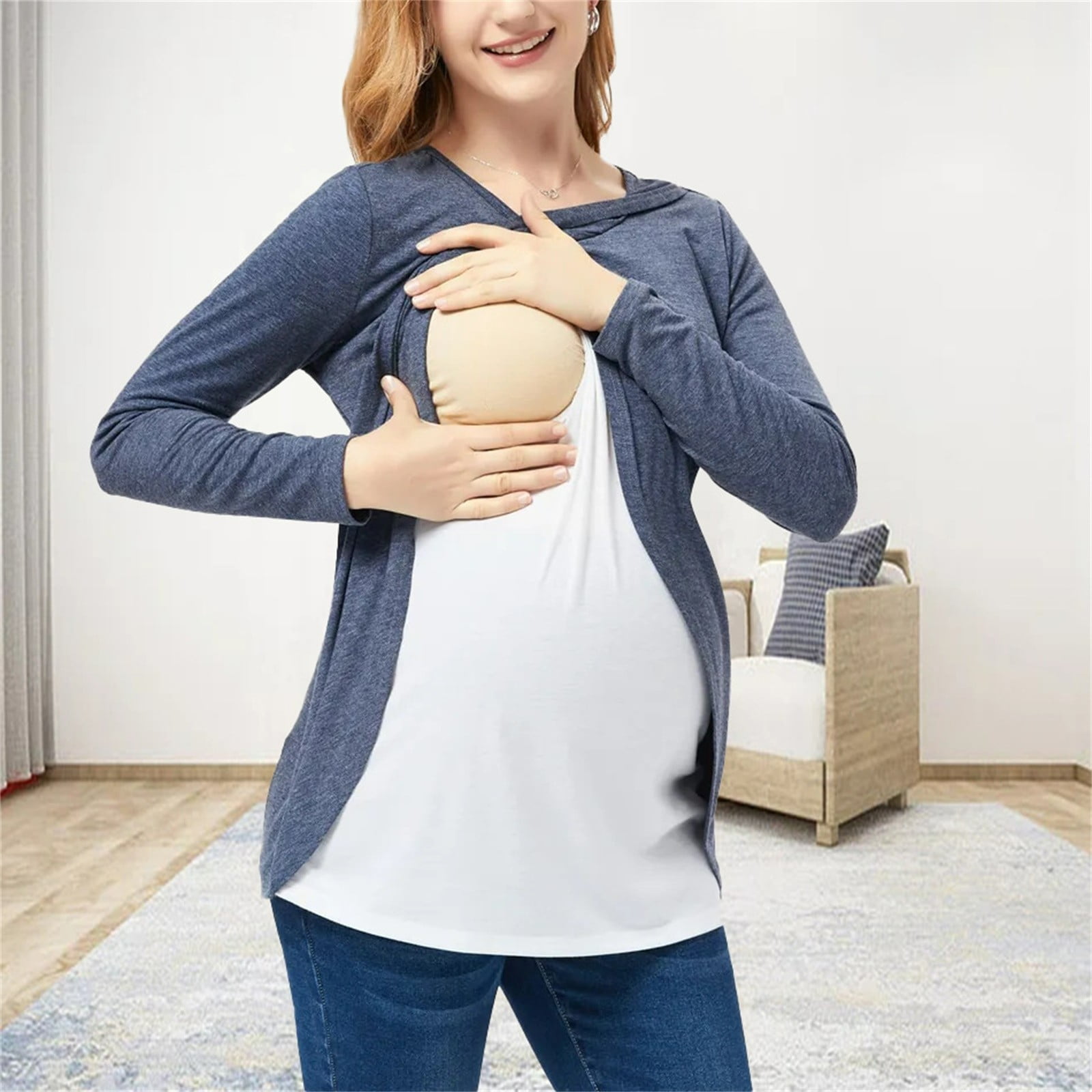 DUMUIELD Women's Nursing Tops Criss Cross Double Layers Breastfeeding ...