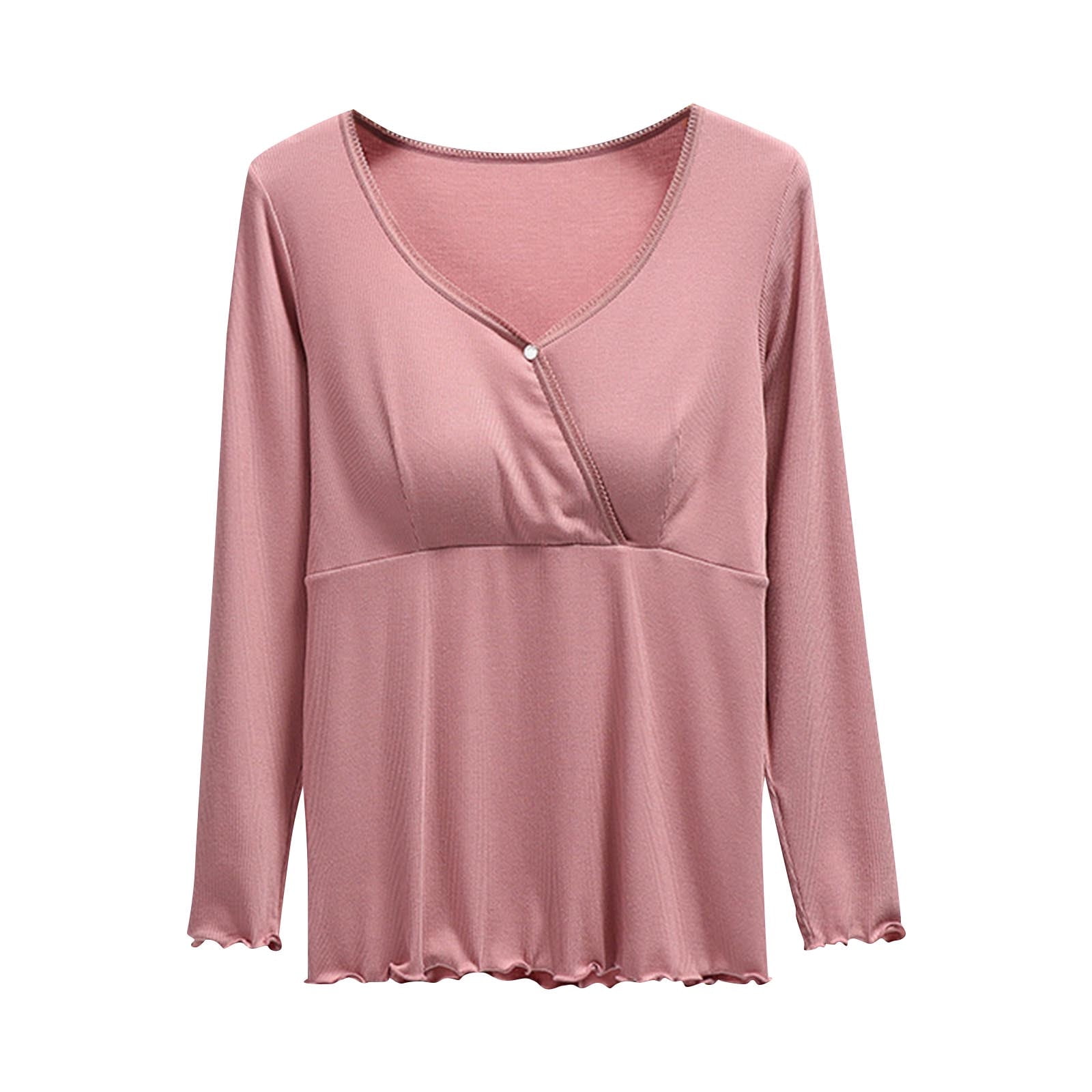 DUMUIELD Women's Nursing Tops Long Sleeve Button V Neck Breastfeeding ...