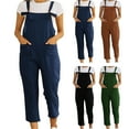 thumbnail image 1 of DUMUIELD Women's Summer Boho Casual Jumpsuits Linen Cotton Wide Leg Overalls Solid Color Baggy Rompers with Pockets Khaki,M, 1 of 7
