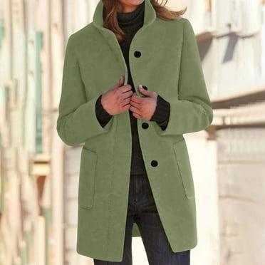 DUMUIELD Women's Winter Outerwear Overcoat Open Front Long Sleeve Mid-thigh Woolen Trench Coat A-line Single Breasted Pea Coat