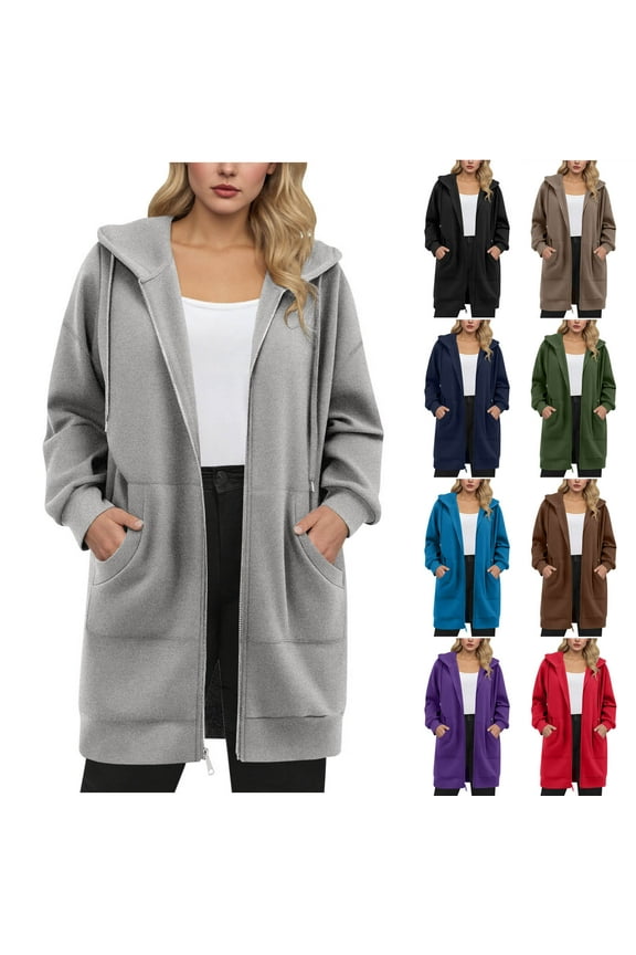 Women's Zip Up Hoodie Jacket Long Sleeve Long Tunic Sweatshirts Oversized Casual 2025 Fall Jackets Coat with Pockets Navy,M