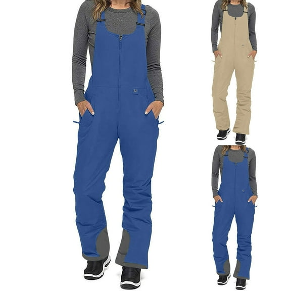 DUMUIELD Womens Snow Bibs Insulated Waterproof Ski Bib Overalls Ripstop Snowboard Pants Winter Warm Outdoor Hiking Climbing Jumpsuit Beige,XL