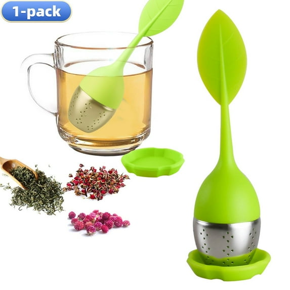 DUNCHATY 1-Pack Premium Silicone Tea Infusers Set – Fine Mesh Strainers with Stainless Steel Filter Balls, Tea Steeper For Loose Tea, Drip Trays & Flower Designs for Loose Leaf/Herbal Tea, Green