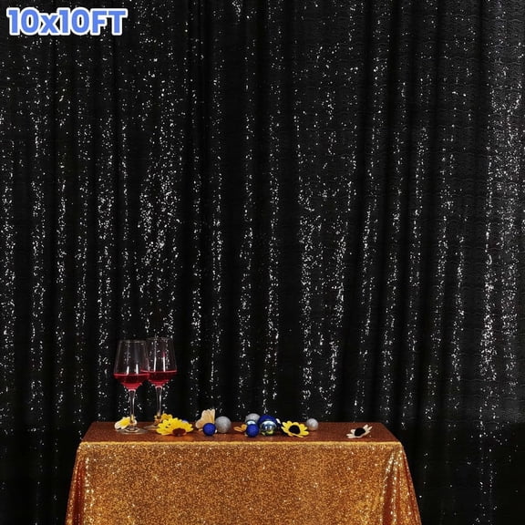 DUNCHATY 10FTx10FT Black Sequin Photo Backdrop Curtain – Shiny Glitter Background for Wedding, Birthday Party, Stage Decor – Reusable Event Backdrop