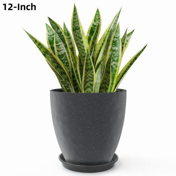 DUNCHATY 12" Heavy Duty Garden Planter Bundle – Thickened Plastic Pot with Detachable Saucer & Drainage, Rust-Proof for Herbs, Ferns, Balcony Vertical Farming(Black)