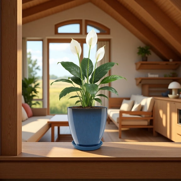 DUNCHATY 12" Large Round Plastic Flower Pots for Indoor Outdoor Plants, Modern Balcony Planters with Drainage Hole and Tray, Space-Saving Containers for Patio or Office Greenery (Navy Blue）