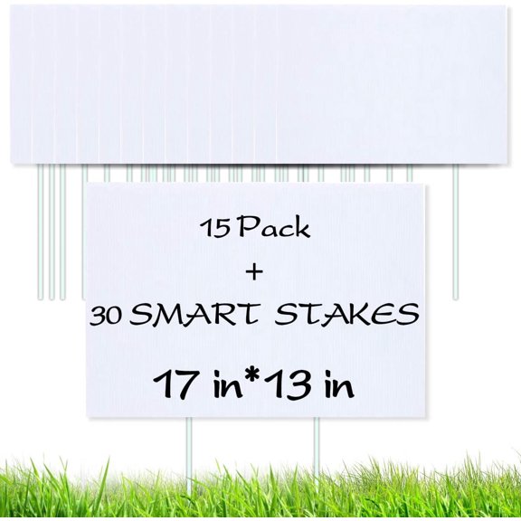 DUNCHATY 15 Pack Blank Yard Signs with Stakes, 13x17 Inch Customizable Corrugated Plastic Signs for Garage Sales, Real Estate, Parties, Weatherproof, Reusable