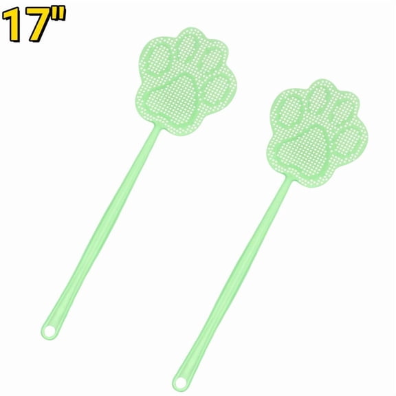 DUNCHATY 2-Pack 17" Swatter with Long Handle, Flexible Plastic Insect Racket for Indoor Outdoor Use - Green