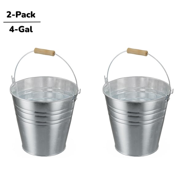 DUNCHATY 2 Pack 4-Gal Heavy-Duty Galvanized Steel Chill Bucket - Rust-Resistant, All-Purpose Utility Pail for Drinks, Camping, Fishing, Bucket for Cleaning