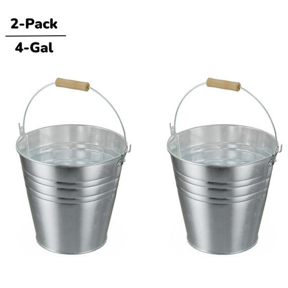 DUNCHATY 2 Pack 4-Gal Heavy-Duty Galvanized Steel Chill Bucket - Rust-Resistant, All-Purpose Utility Pail for Drinks, Camping, Fishing, Bucket for Cleaning