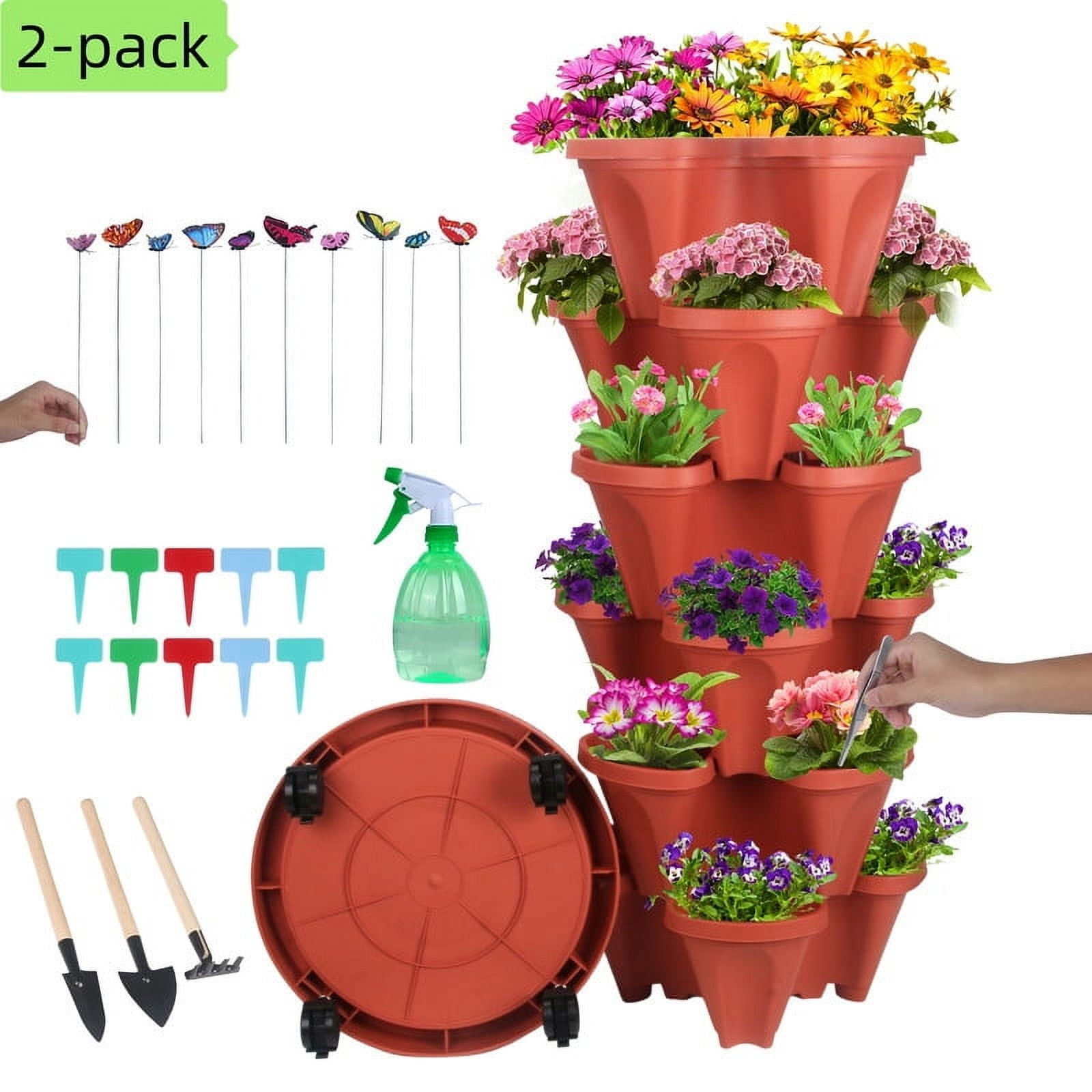 DUNCHATY 2 Pack 6-Tier Stackable Vertical Planter Tower with Removable ...