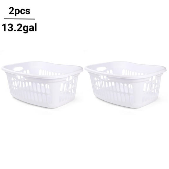 DUNCHATY 2-Pack Extra Large Laundry Hamper 13.2 Gallon - Heavy Duty Plastic Clothes Basket with Sturdy Handles, Reinforced Rim for Laundry Room, Hotel Storage, Space Saving Organization