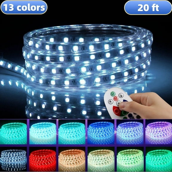 DUNCHATY 20ft RGB LED Strip Lights - 13 Colors 4 Modes for TikTok/YouTube Videos, Wall Ceiling Decor, Remote Control