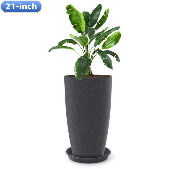 DUNCHATY 1-Pack 21" Tall Lightweight Round Planters, Extra Large Modern Outdoor/Indoor Flower Pots for Porch, Home & Contemporary Décor (Black)