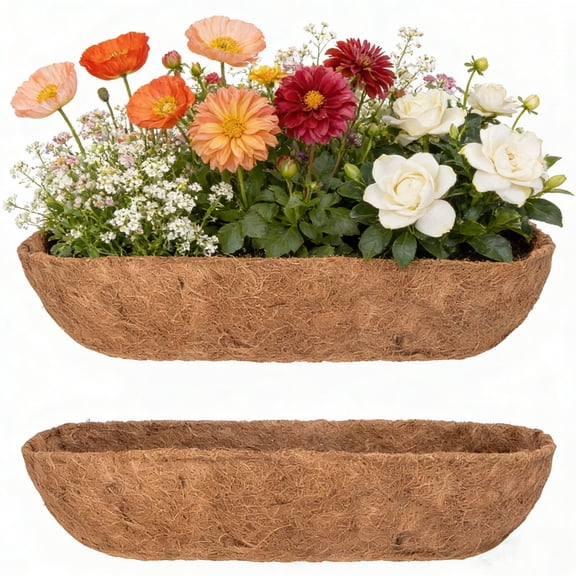 DUNCHATY 24" Coco Liners for Planters, 2 Pack Natural Coconut Coir Fiber Trough Liners Replacement for Window Box, Wall Planter, Fence, Deck Railing and Balcony Hanging Baskets