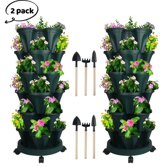 DUNCHATY 2PC 6-Tier Stackable Vertical Planter Gardening System for Succulents Indoor and Outdoor, Herbs, Veggies, Create Your Green Oasis on Patios, Balconies, Countertops, Green