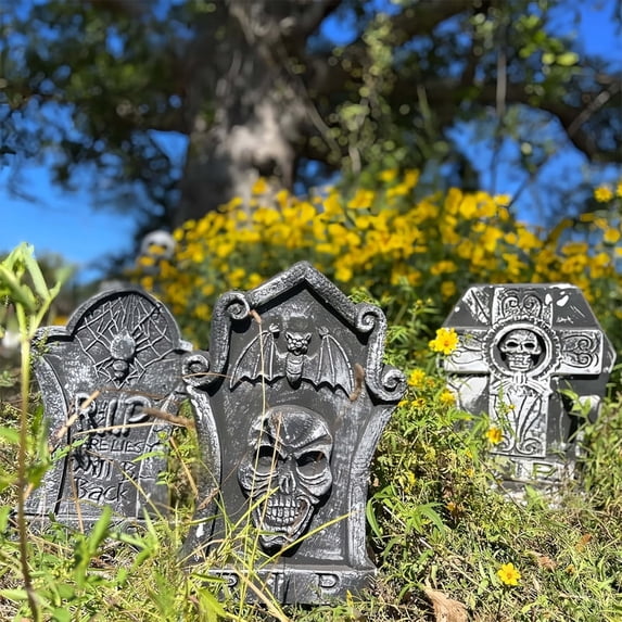 DUNCHATY 3-Pack Foam Tombstones 12x17in, Lightweight RIP Grave Markers ...