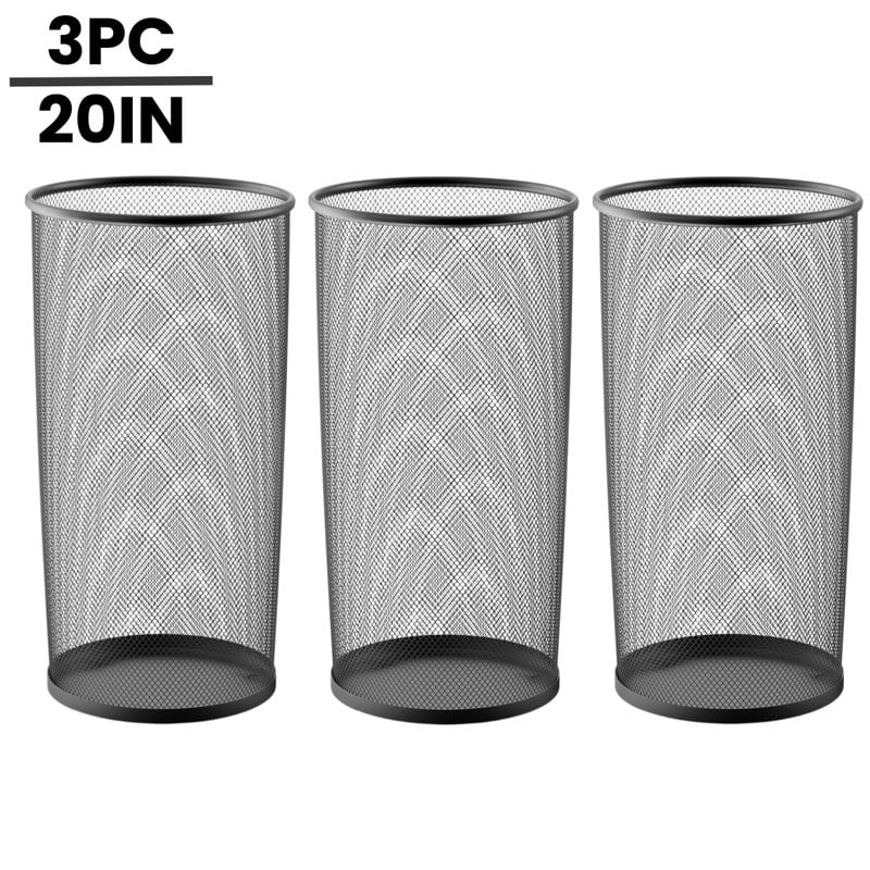 DUNCHATY 3-Pack Metal Round Umbrella Stand Rack Umbrella Holder Bin, 10x20 Inch, Canes Walking Sticks Holder, Waterproof Indoor Storage for Entryway, Wrapping Paper, Home, Office, Black