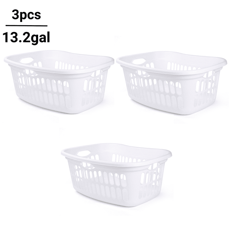DUNCHATY 3-Pack White Commercial Laundry Basket 13.2 Gal - Heavy Duty Clothes Hamper with Wide Reinforced Rim, Multi-Use Storage Bin for Home, Hotel, Hospital, Camping