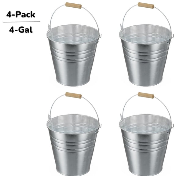 DUNCHATY 4 Pack Galvanized Ice Bucket 4 Gallon, Rust-Resistant Metal Beverage Tub with Handles for Beer Wine Champagne Party