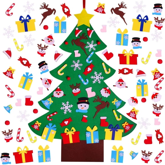 DUNCHATY 4FT DIY Felt Christmas Tree Set Detachable Ornaments Kids Wall Decor Hanging Gift