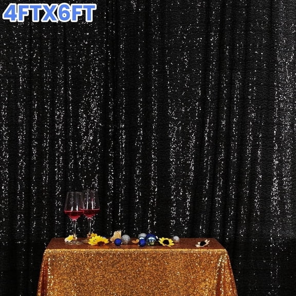 DUNCHATY 4FTx6FT Black Sequin Photo Backdrop Curtain – Shiny Glitter Background for Wedding, Birthday Party, Stage Decor – Reusable Event Backdrop