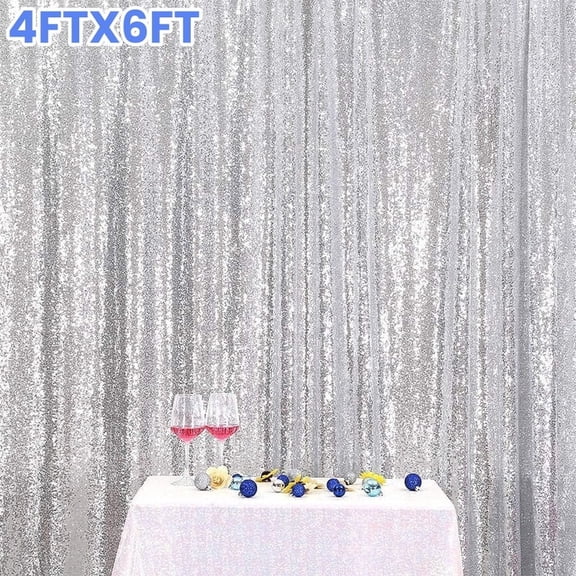 DUNCHATY 4FTx6FT Silver Sequin Photo Backdrop Curtain – Shiny Glitter Background for Wedding, Birthday Party, Stage Decor – Reusable Event Backdrop
