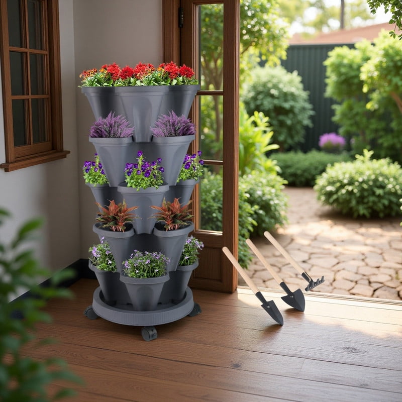 Stackable Raised Blocks DUNCHATY 5 Tier Stackable Growing System for Strawberries and Herbs ...