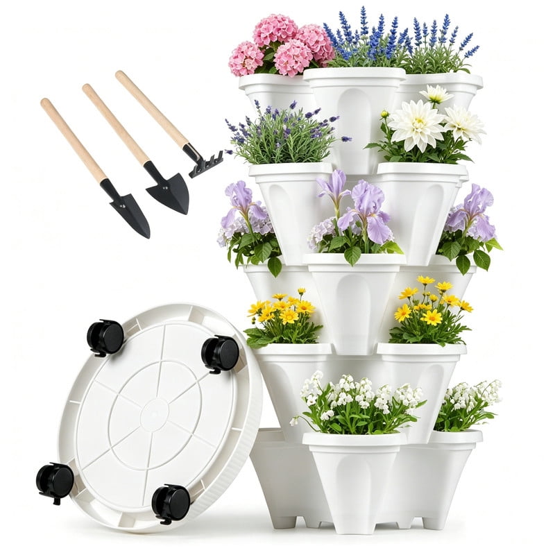 Stackable Plant Box DUNCHATY 5-Tier Vertical Garden, Stackable Planter Boxes with Wheels ...