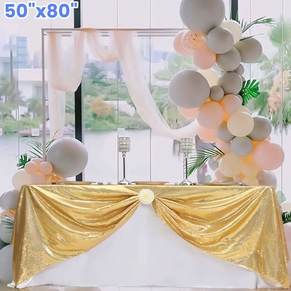 DUNCHATY 50x80in Sequin Tablecloth, Tablelcoth Sparkly Tablecloth for Christmas Birthday Party Graduation Decor, Gold