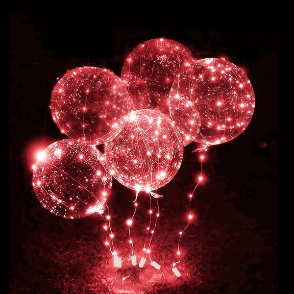 DUNCHATY 6 Pack Red LED BoBo Balloons with String Lights, 20 Inch Transparent Light Up Balloons for Valentine‘s Day, Christmas, Wedding, Birthday Party Decorations