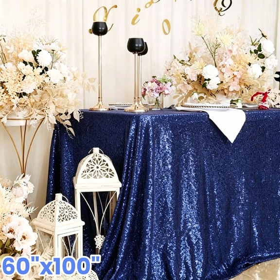 DUNCHATY 60x102in Sequin Tablecloth, Tablelcoth Sparkly Tablecloth for Christmas Birthday Party Graduation Decor, Blue
